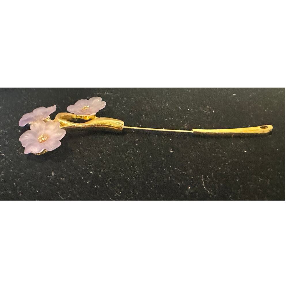 Vintage‎ Givenchy Paris NY Purple Lucite Floral Gold toned Stick Brooch signed - Picture 3 of 7